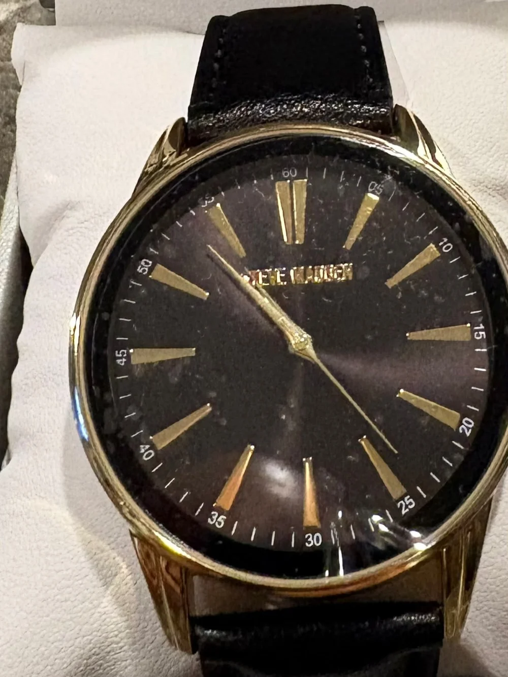 Steve Madden Black and Gold Dress Watch with Leather Strap